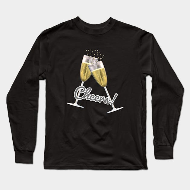 Cheers! Wine Flutes with Bubbly Long Sleeve T-Shirt by Art By LM Designs 